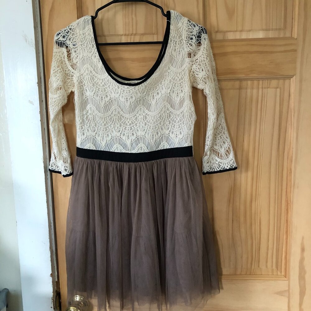 Anthropologie Lace Tulle Mini Dress by Mustard Seed - Women's Sz M - Cream&Mauve